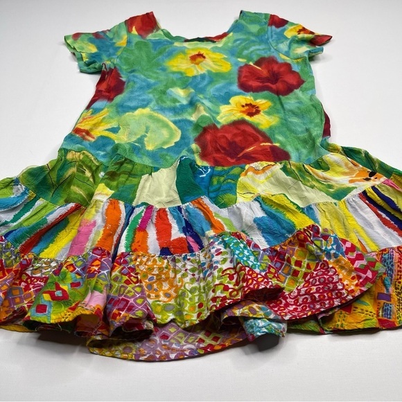 Jams World Dress Royal Hibiscus Rayon Hawaiian Summer Floral Girly Patchwork Med - Picture 2 of 12